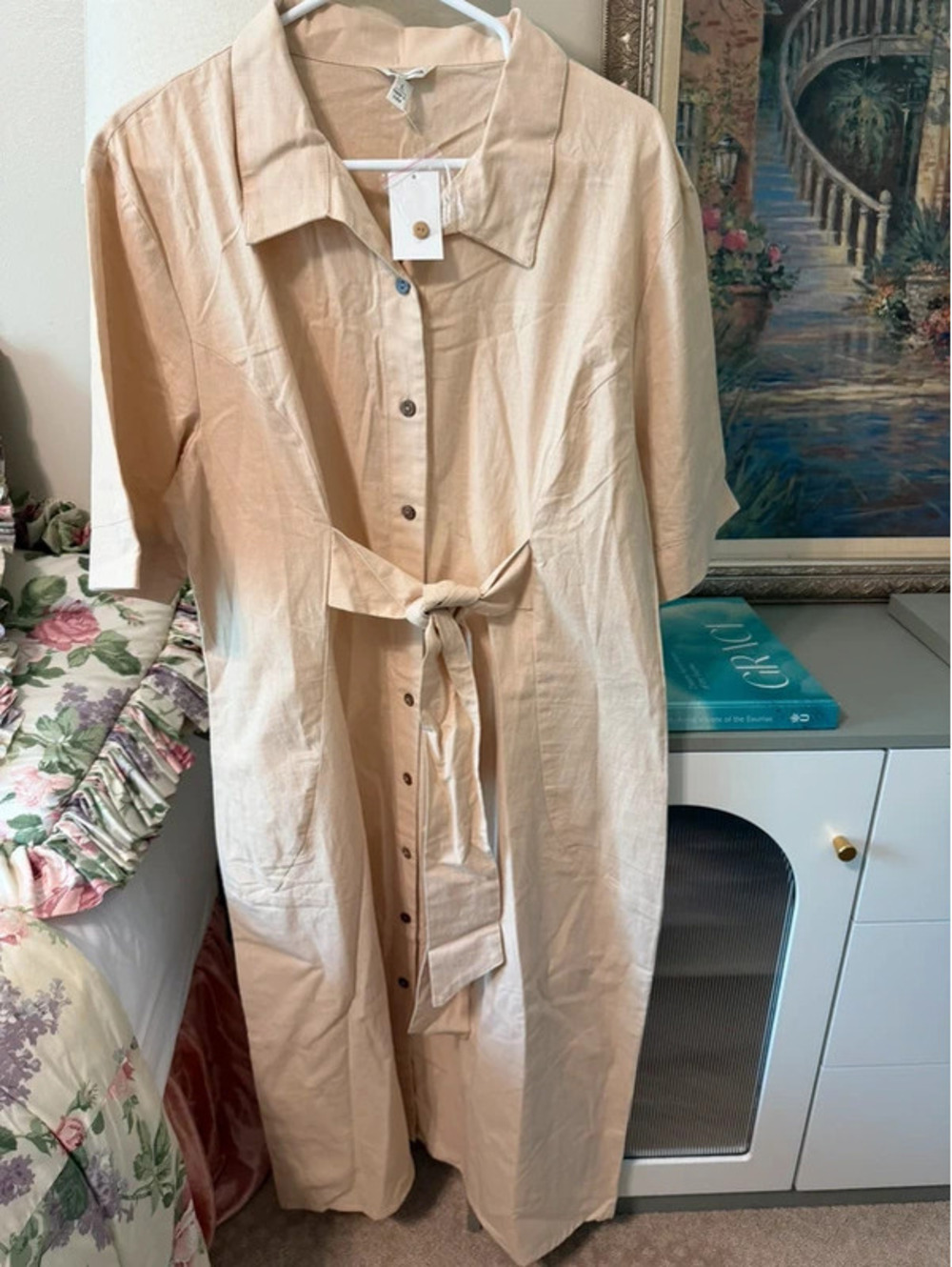 NWT Versona Harvest Cream Belted Button-Front Midi Dress| Large